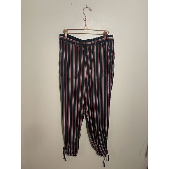 Anthropologie Striped Ankle Tie Jogger Pants Women’s Size Small Black Burgundy - Picture 2 of 6